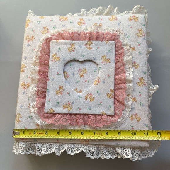 Vtg 90s Handmade Teddy Bear Lace Baby Fabric Scrapbook Album Cottagecore 11” - Picture 8 of 8